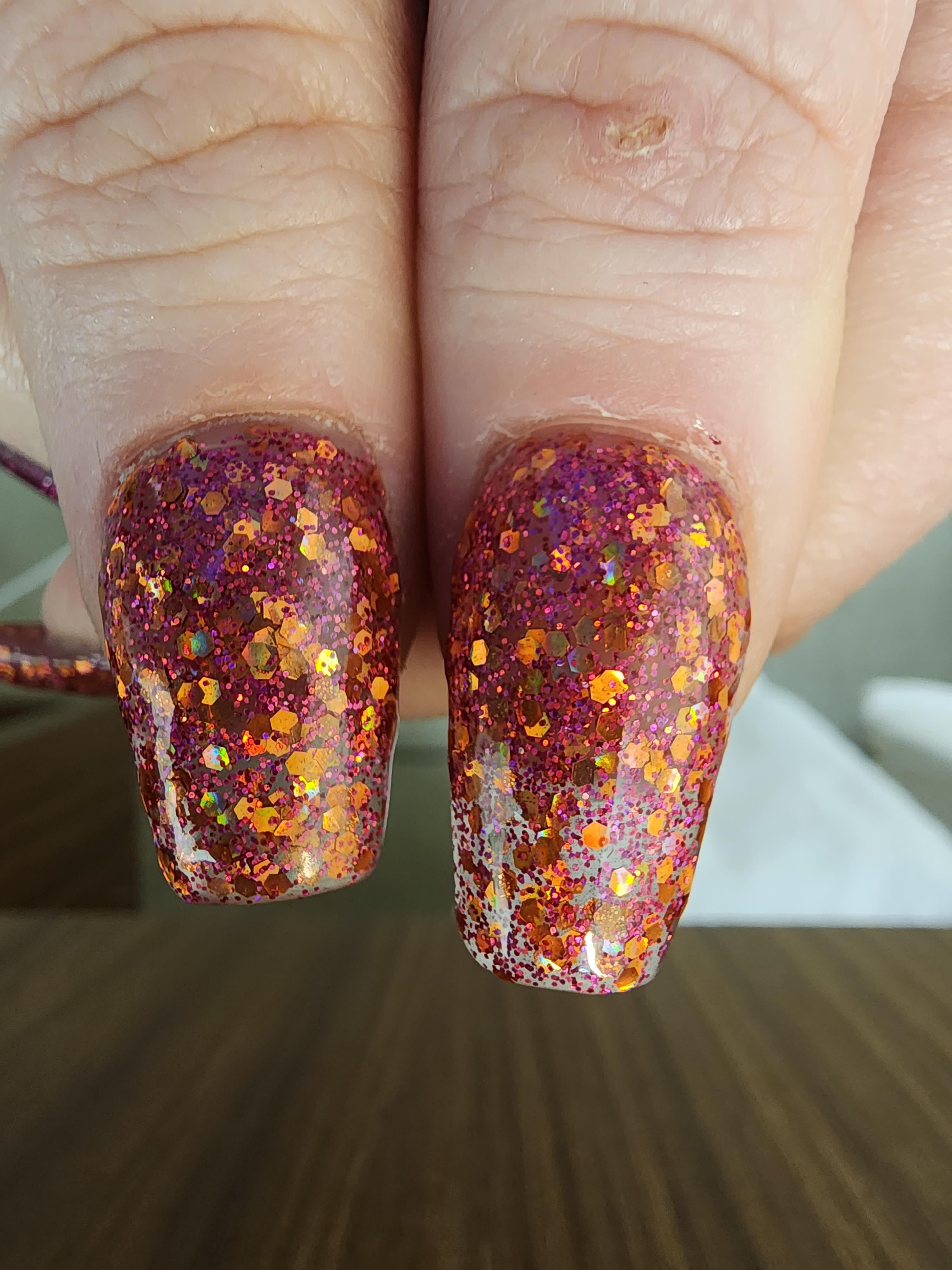 Burnt orange and gold glitter nails